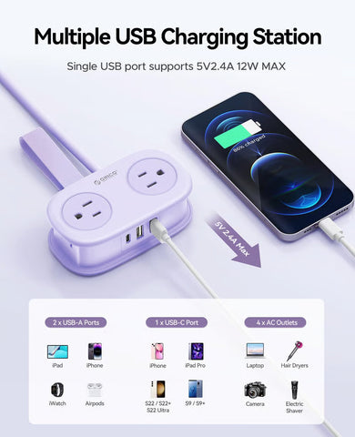 4FT Travel Power Strip with 4 AC Outlets
